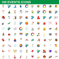 100 events icons set, cartoon style