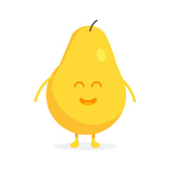 Cute pear fruit characters with faces and hands vector illustration