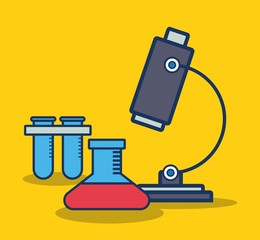 microscope and chemical flask icon over yellow background colorful design vector illustration