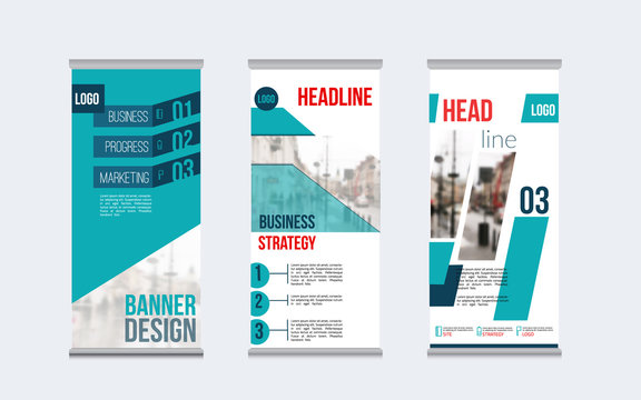 Rollup banner design with simple shapes for minimalistic company promotion