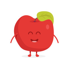 Cute apple fruit characters with faces and hands vector illustration