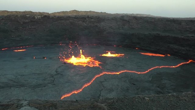 Caldera with lava lake of the volcano Erta Ale, Ethiopia