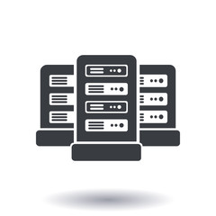Network servers in data center icon. Flat design style.