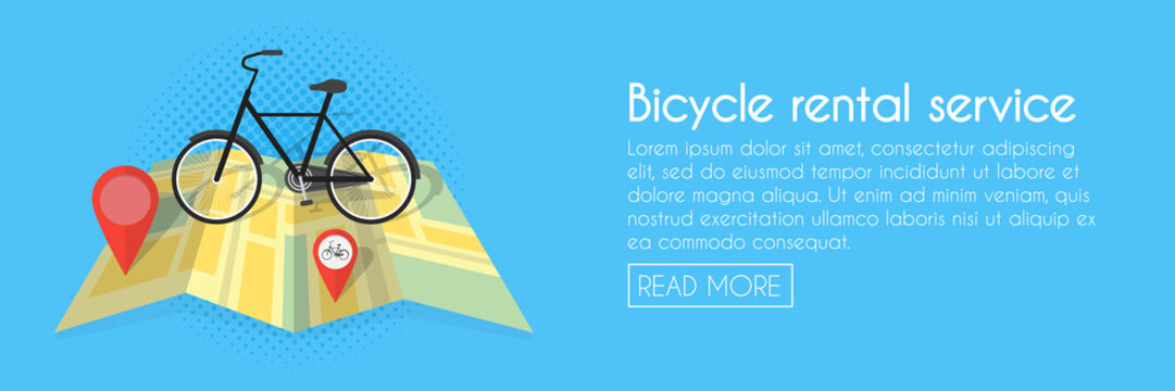 Bike rent service and shop concept. Vector illustration. Web banner template