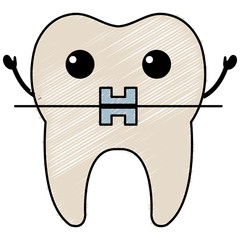 tooth with bracket character isolated icon vector illustration design