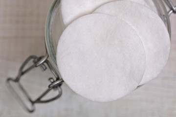 Stack of Cotton pads close up.