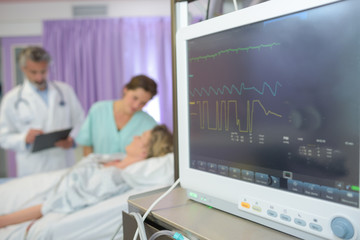 electrocardiograph monitor in hospital - obrazy, fototapety, plakaty
