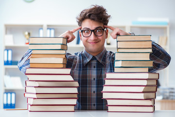 Nerd funny student preparing for university exams