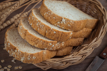 Whole wheat bread in wicker basket