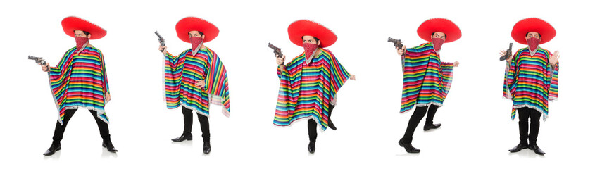 Funny mexican with weapon isolated on white