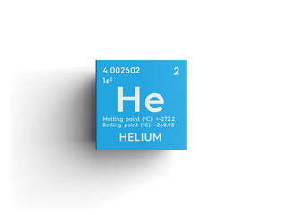 Helium. Noble gases. Chemical Element of Mendeleev's Periodic Table. Helium in square cube creative...