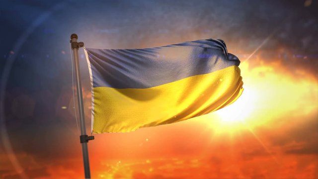 Ukraine Flag Backlit At Beautiful Sunrise Loop Slow Motion 4K
