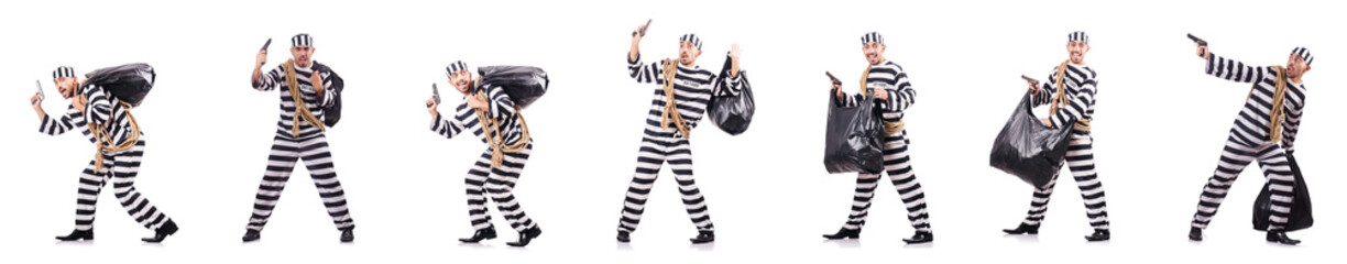 Convict criminal in striped uniform