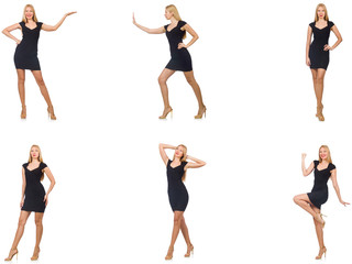 Collage of woman in fashion look isolated on white