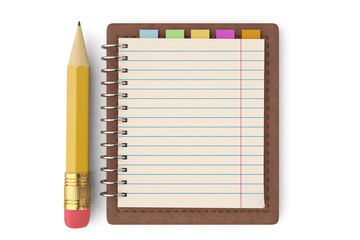 High quality note Book and pencil isolated on white 3d illustration.