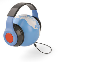 Globe and headset creative concept 3d illustration.