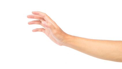 Clutch man hand on white background