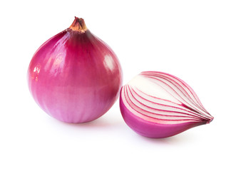 Red onion and slice isolated on white background with clipping path