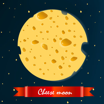 cheese moon with  red ribbon. vector