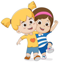 The best friends walking together on the street.