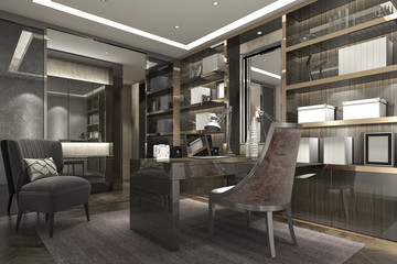 3d rendering modern luxury working room 