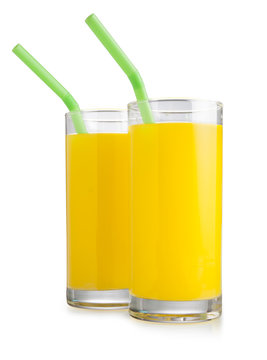Two orange juice glass isolated