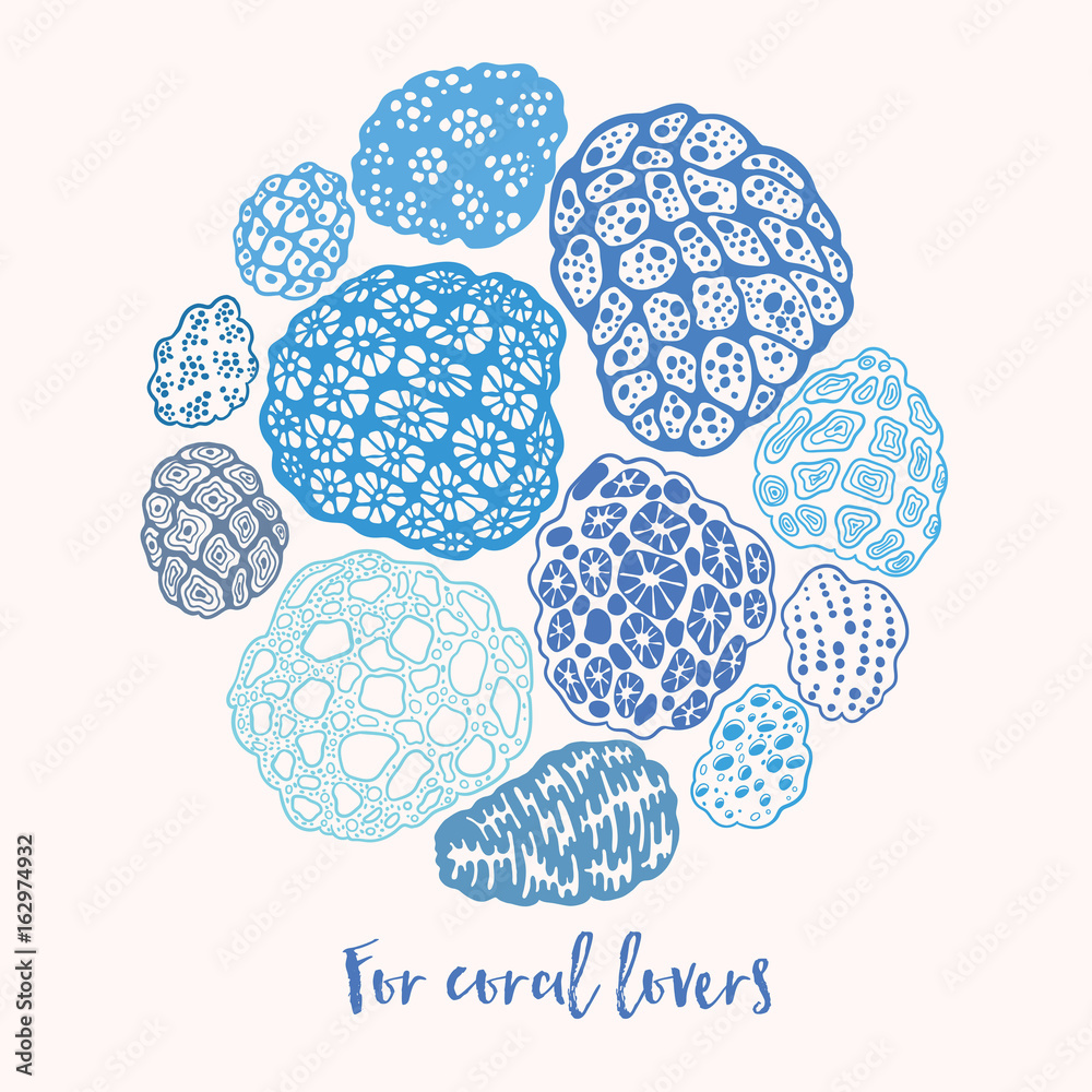 Aufkleber Round vector print with corals