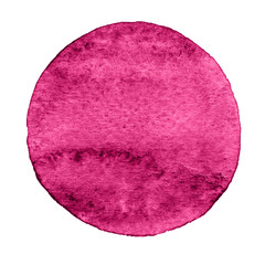 Pink circle painted with watercolor on a white background