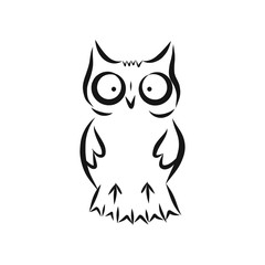 Hand drawn owl vector illustration, black on white background