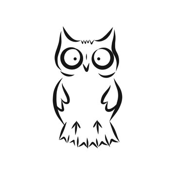 Hand drawn owl vector illustration, black on white background