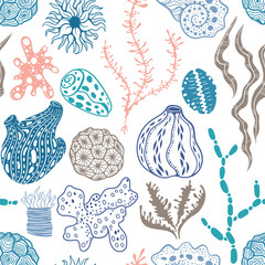 Vector seamless pattern with sea creations