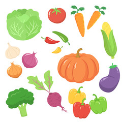 Healthy vegetables food icon vector set isolated on white background.