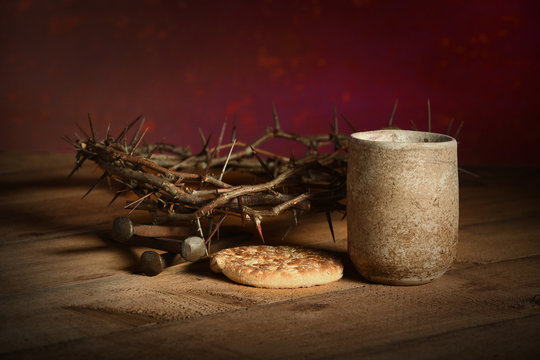 Crown of Thorns, Cup, Nails and Bread