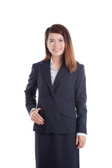 Beautiful asian businesswoman smiling over white