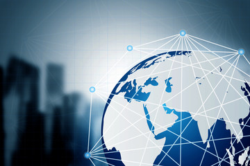 Social media with telecommunication technology, on abstract background, Connected lines. telecommunication concept. Best Internet Concept. Mixed media