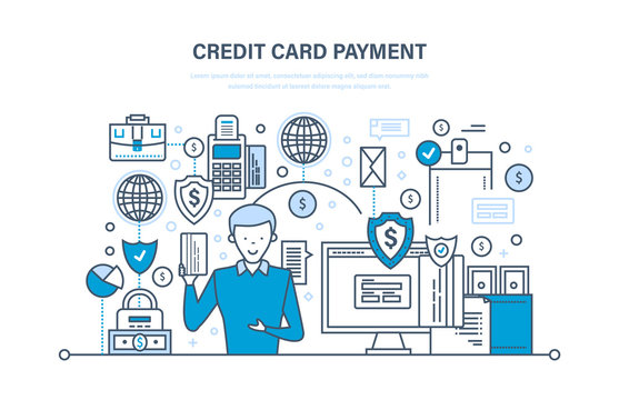 Credit card payment, secure transactions, finance, bank, banking, money transfers.