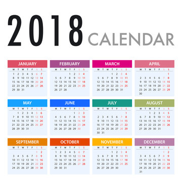 Calendar for 2018 on White Background. Week Starts Monday