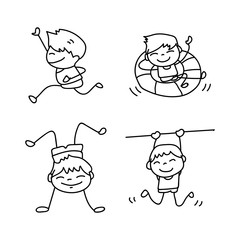 set of hand drawing cute boys line art