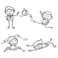 set of hand drawing cute boys line art