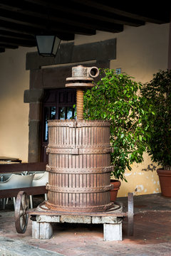 Ancient olive oil making machine in Barcelona, Spain
