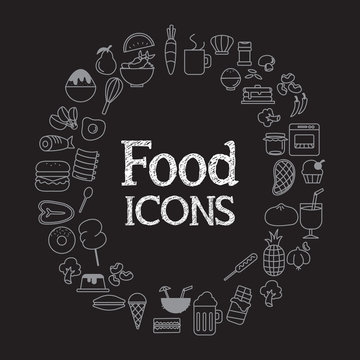 Food icons set infographic and illustration on black background
