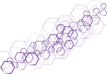 Vector technology purple hexagonal in shape that overlap on white background.