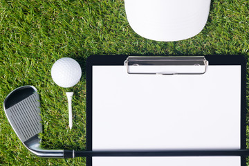 The concept of golf equipment from  and tablets for the result of the game