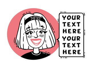 Happy blonde girl talking For text