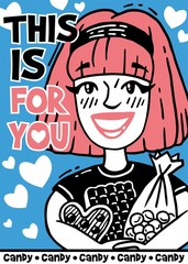 Obraz premium Poster happy girl in love holds candy this is for you