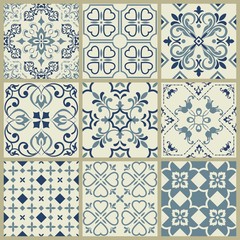Traditional ornate portuguese decorative tiles. Ceramic tiles. Set of mandalas.