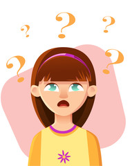Inquiring girl. Child issues, stress and social adaptation. Flat vector illustration