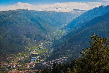 A stunning view of the glacial valley of the Zezere River in the Serra da Estrela mountains. County of Guarda. Portugal