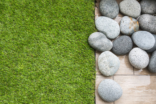 Artificial Grass On Balcony Floor With Pebbles