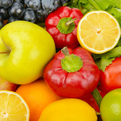 background of a set of vegetables and fruits